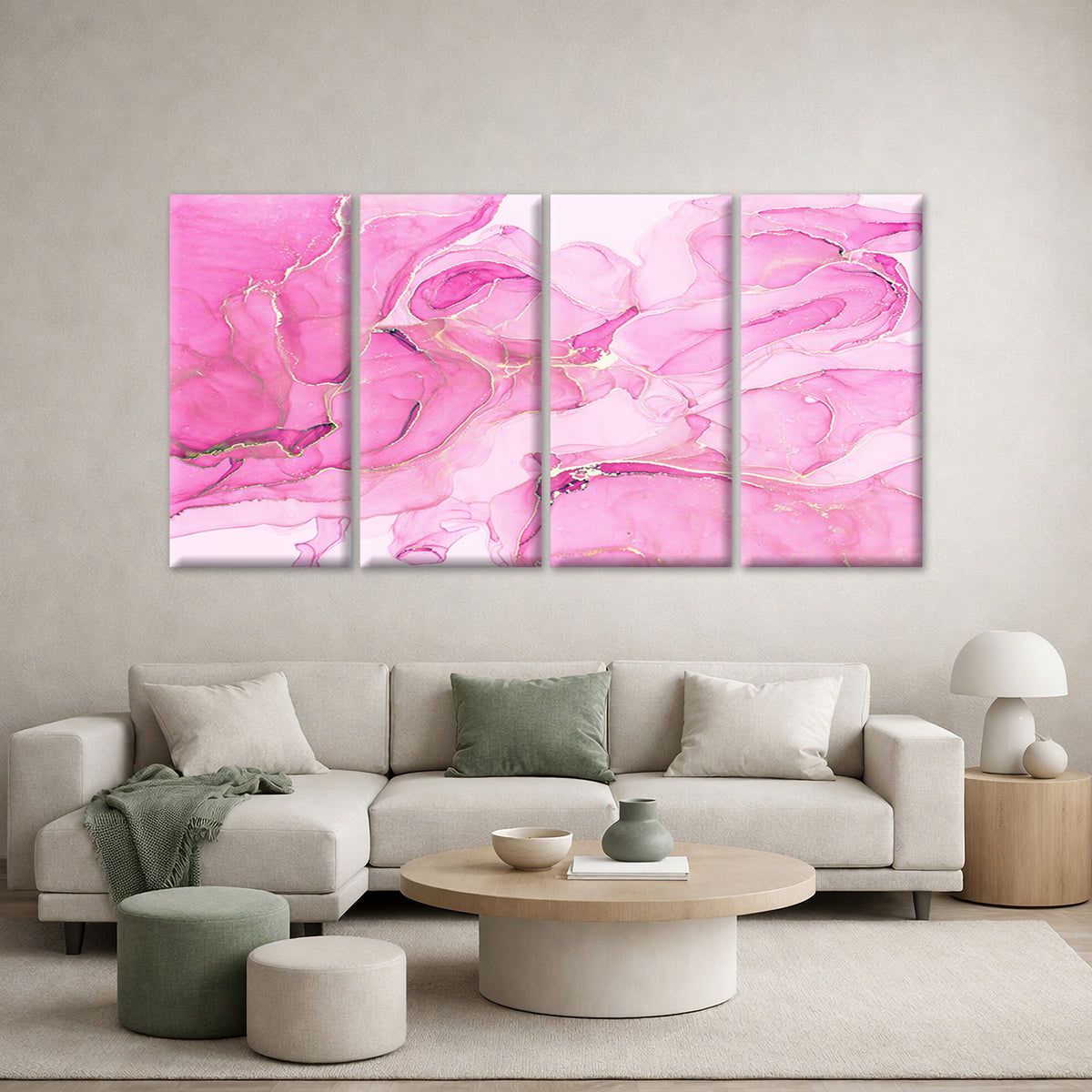 4pcs Pink Alcohol Abstract Fluid Marble Gold Vein Wall Art Canvas Framed 45x80cm - High Quality Print 100% Australian Made Wall Canvas Ready to Hang