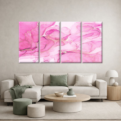 4pcs Pink Alcohol Abstract Fluid Marble Gold Vein Wall Art Canvas Framed 45x80cm - High Quality Print 100% Australian Made Wall Canvas Ready to Hang