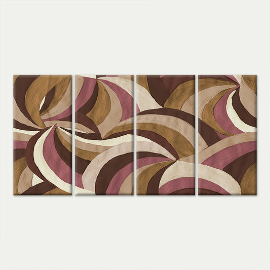 4pcs Retro Brown Mauve Abstract Swirl Shapes Wall Art Canvas Framed 45x80cm - High Quality Print 100% Australian Made Wall Canvas Ready to Hang