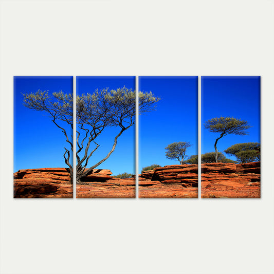 4pcs Africa Savannah Tree Blue Sky Desert Rock Wall Art Canvas Framed 45x80cm - High Quality Print 100% Australian Made Wall Canvas Ready to Hang