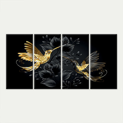 4pcs Luxury Golden Hummingbirds Black Leaf Wall Art Canvas Framed 45x80cm - High Quality Print 100% Australian Made Wall Canvas Ready to Hang