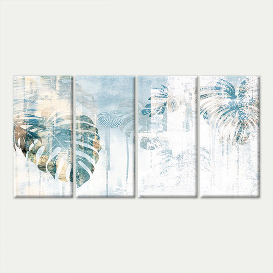 4pcs Teal Monstera Palm Tree Tropical Plant Wall Art Canvas Framed 45x80cm - High Quality Print 100% Australian Made Wall Canvas Ready to Hang