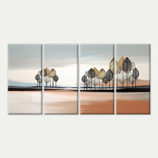 4pcs Abstract Golden Tree Forest Landscape Wall Art Canvas Framed 45x80cm - High Quality Print 100% Australian Made Wall Canvas Ready to Hang