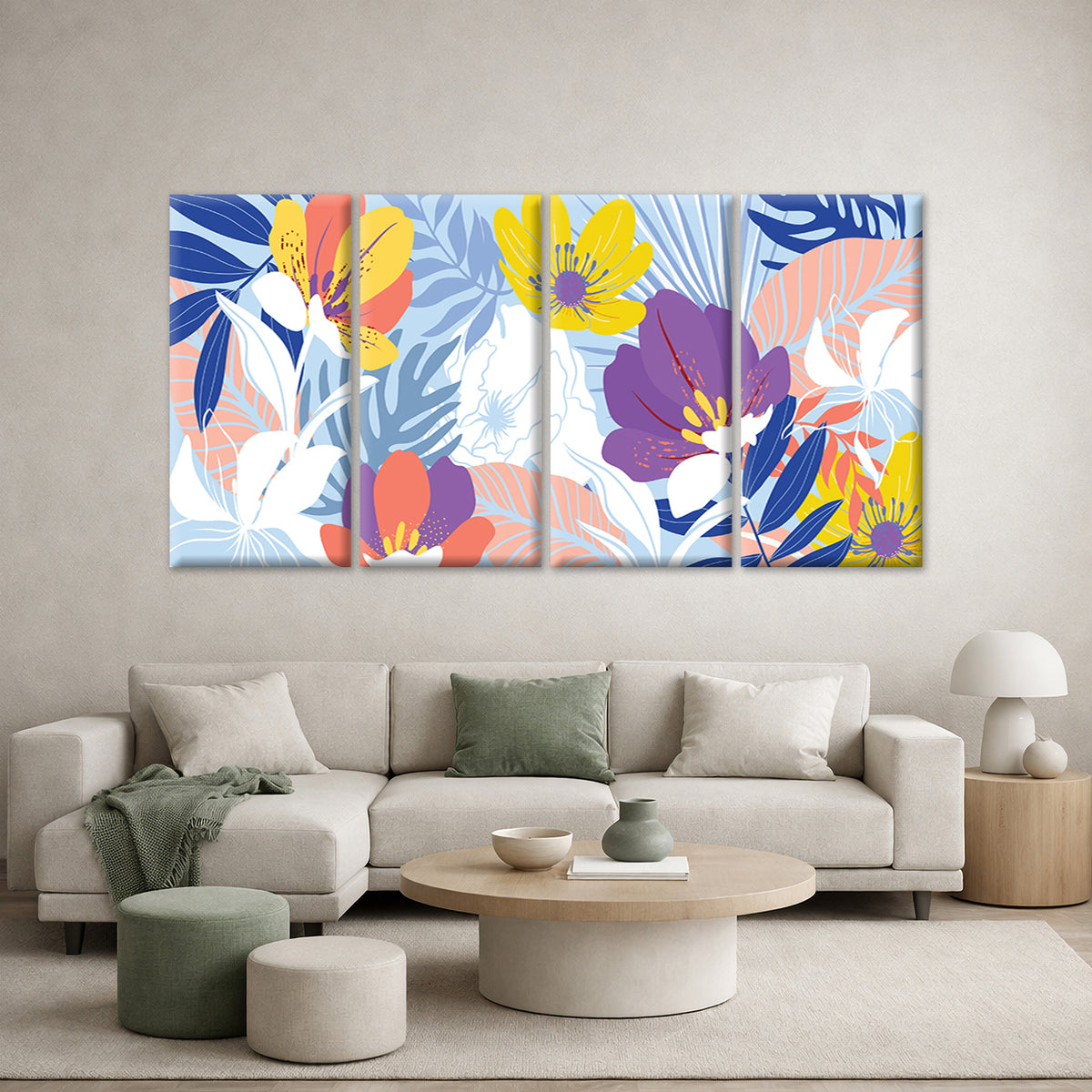 4pcs Colorful Tropical Floral Leaves Botanical Wall Art Canvas Framed 45x80cm - High Quality Print 100% Australian Made Wall Canvas Ready to Hang