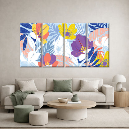 4pcs Colorful Tropical Floral Leaves Botanical Wall Art Canvas Framed 45x80cm - High Quality Print 100% Australian Made Wall Canvas Ready to Hang
