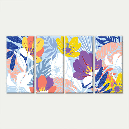 4pcs Colorful Tropical Floral Leaves Botanical Wall Art Canvas Framed 45x80cm - High Quality Print 100% Australian Made Wall Canvas Ready to Hang