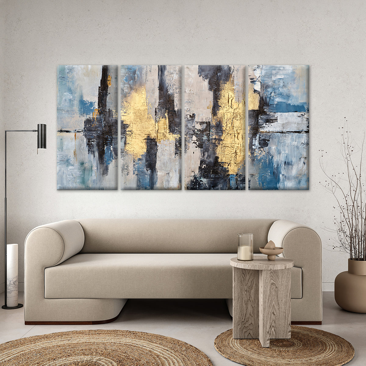 4pcs Abstract Gold Foil Blue Oil Texture Wall Art Canvas Framed 45x80cm - High Quality Print 100% Australian Made Wall Canvas Ready to Hang