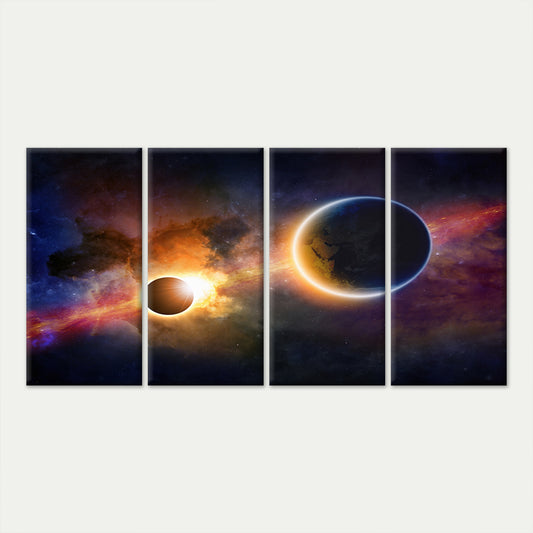 4pcs Outer Space Galaxy Planet Solar Eclipse Wall Art Canvas Framed 45x80cm - High Quality Print 100% Australian Made Wall Canvas Ready to Hang