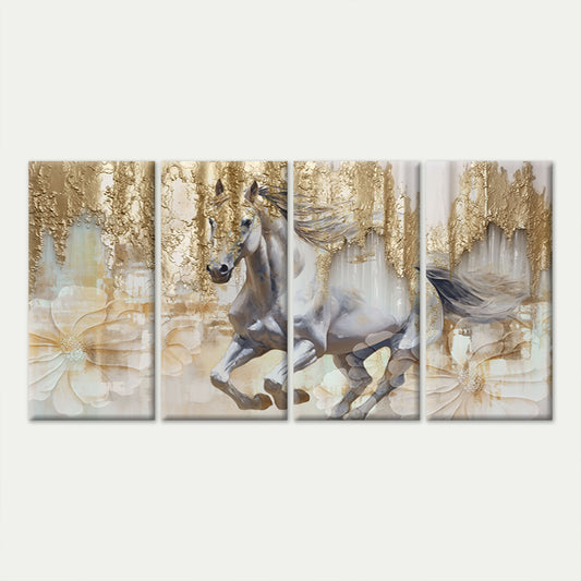 4pcs Modern Running Horse Gold Leaf Abstract Wall Art Canvas Framed 45x80cm - High Quality Print 100% Australian Made Wall Canvas Ready to Hang