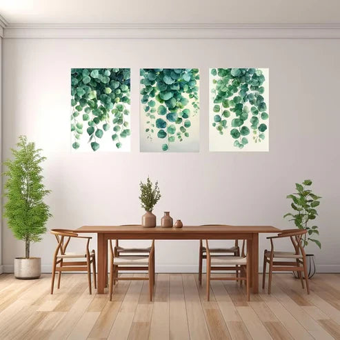 3pcs Sage Green Botanical Green Leaves Wall Art Set Canvas Framed 50x70cm - High Quality Print 100% Australian Made Wall Canvas Ready to Hang