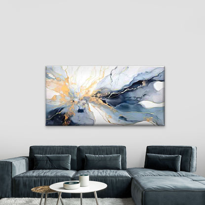 Abstract Fluid Art in Blue Wall Art Canvas Office Home Room Framed 120x60cm
