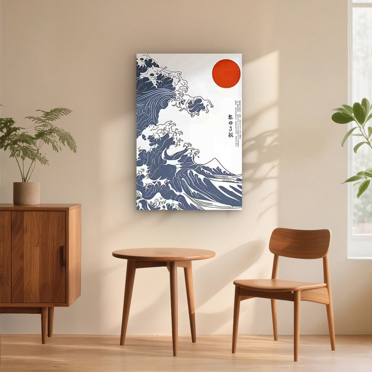 Japanese Wave and Red Sun 40x60cm Metal Print Ready to Hang