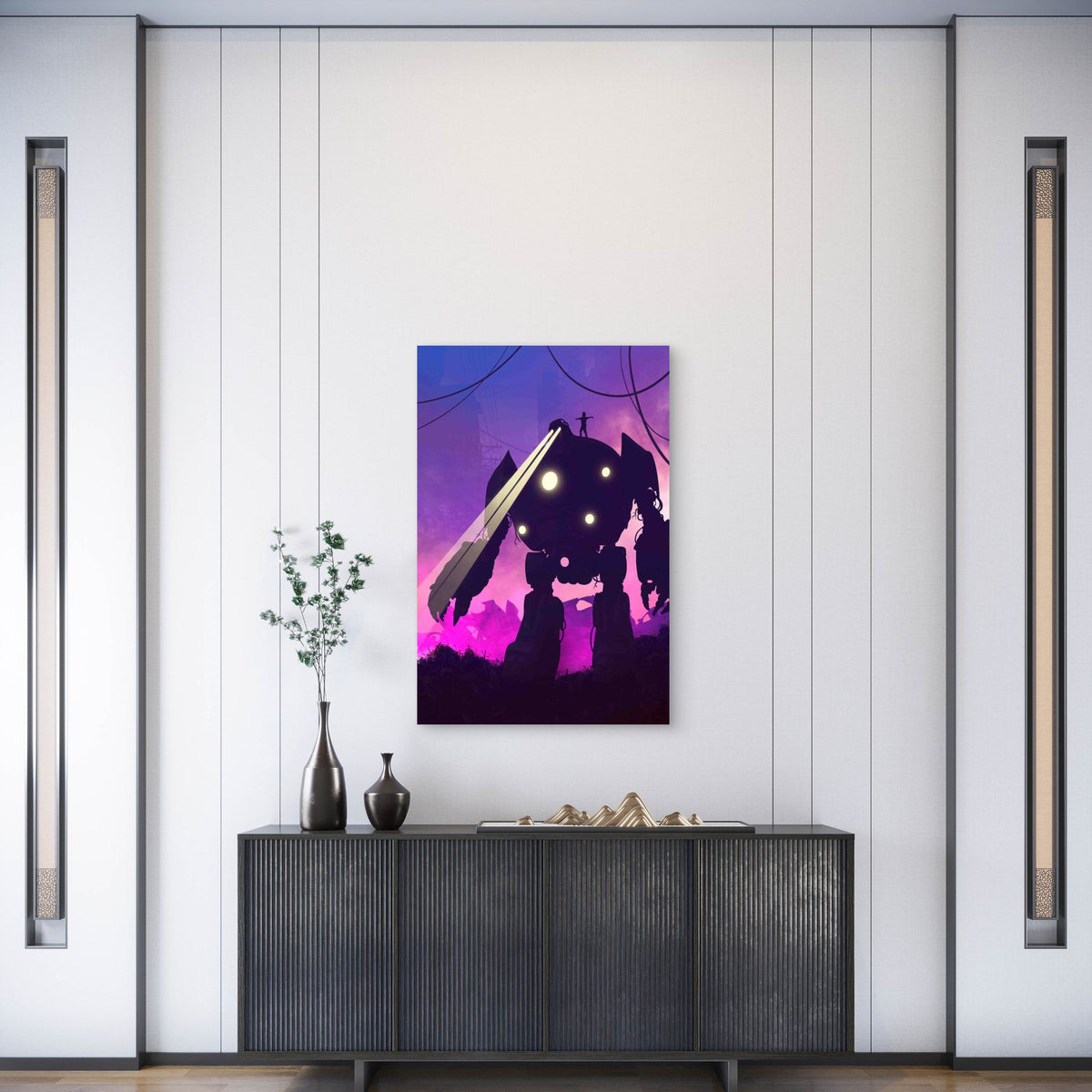 Robot and Human Friends Metal Print Ready to Hang