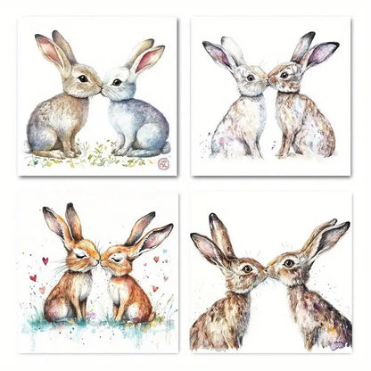 4pcs  Kssing hares picture Art Deco Classic Wall Art Canvas Framed