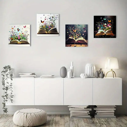 4pcs  Decor Butterfly And Book Elegan  Wall Art Canvas Framed