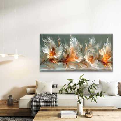 White and Orange Floral Design Wall Art Canvas Office Home Room Framed 120x60cm