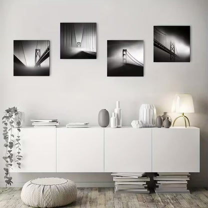 4pcs Monochrome Of Bridg Wall Art Canvas Framed