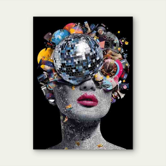 Surreal Discohead Design with Music Notes 60x90cm Metal Print Ready to Hang - Bella Home Decor
