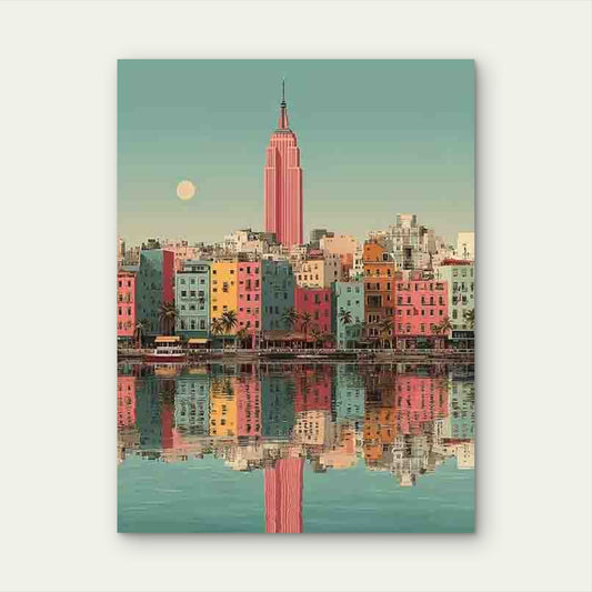 New York Soft Pink Cityscape 60x90cm Metal Print Ready to Hang