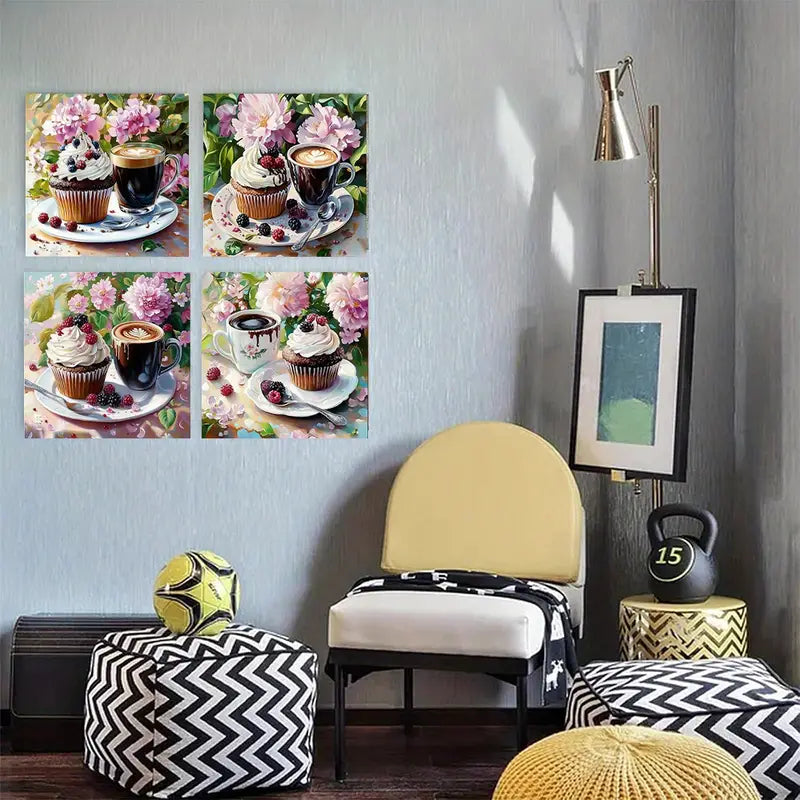 4pcs  Chocolate Cake Poster Modern  CC Wall Art Canvas Framed