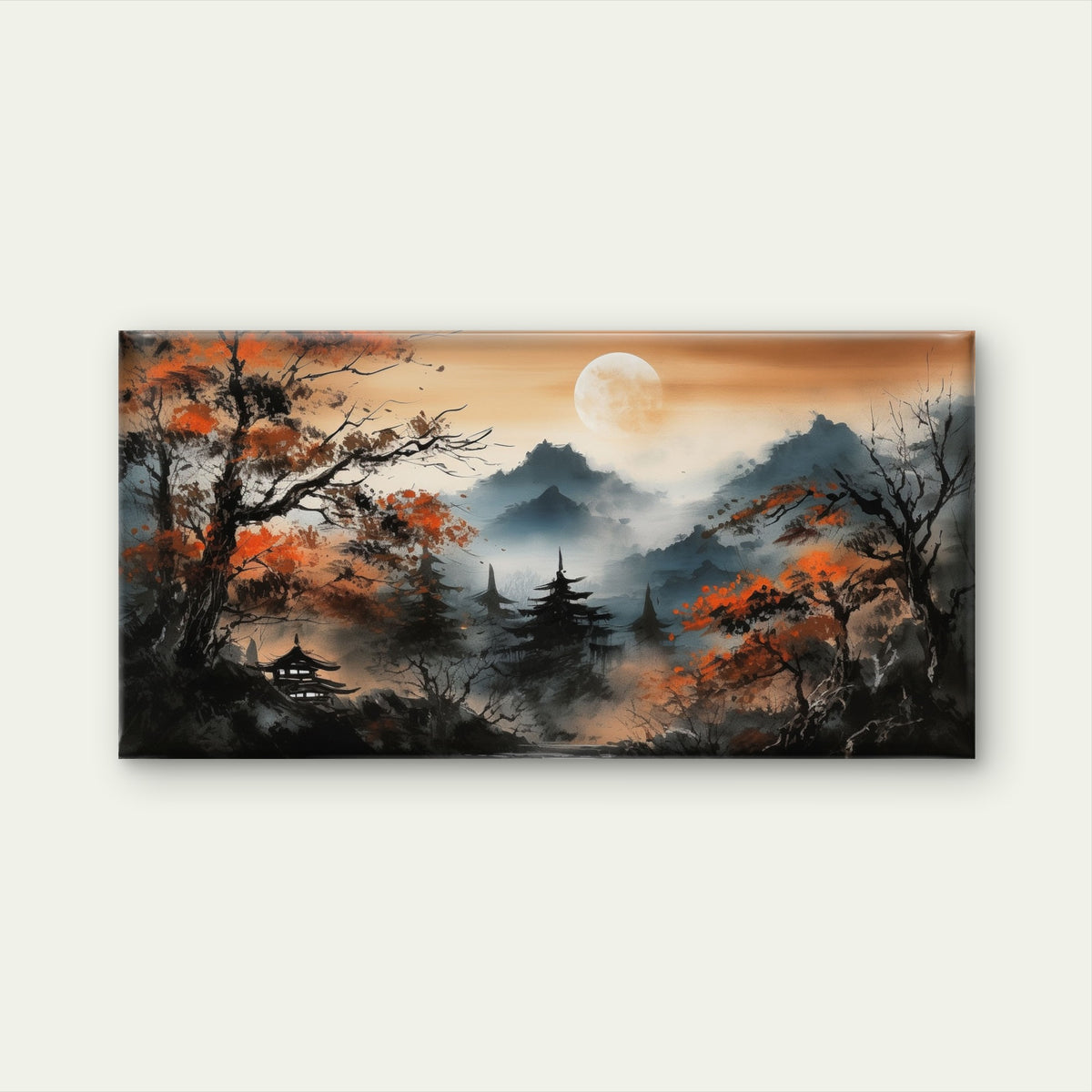 Misty Mountain Moonlight Wall Art Canvas Office Home Room Framed 120x60cm