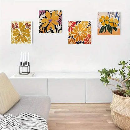 4pcs Vintage Abstract Floral Wall Art Canvas Framed
