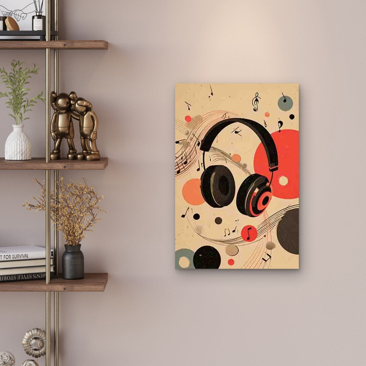 Retro Music Notes & Headphones Design 60x90cm Metal Print Ready to Hang