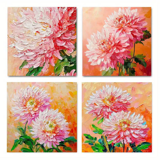 4pcs Flower Chrysanthemums Decorative  Wall Art Canvas Framed
