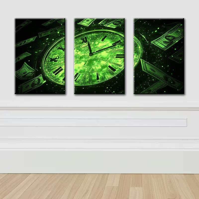 3pcs Time is money Illustration Wall Art Set Canvas Framed 40x60cm - High Quality Print 100% Australian Made Wall Canvas Ready to Hang