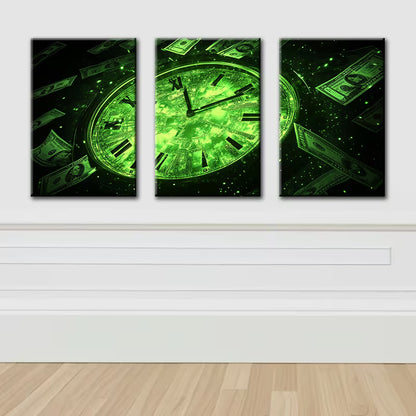 3pcs Time is money Illustration Wall Art Set Canvas Framed 40x60cm - High Quality Print 100% Australian Made Wall Canvas Ready to Hang