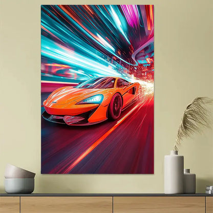 Sports Car Night Scene Urban Art Poster 40x60cm Metal Print Ready to Hang