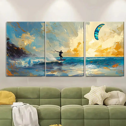 3pcs Kitesurfing Ocean Adventure Poster Wall Art Set Canvas Framed 60x90cm - High Quality Print 100% Australian Made Wall Canvas Ready to Hang