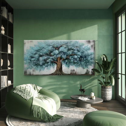 Elegant Blue Leaf Tree Painting Wall Art Canvas Office Home Room Framed 120x60cm