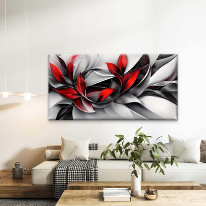 Abstract Red Black White Leaf Wall Art Canvas Office Home Room Framed 120x60cm