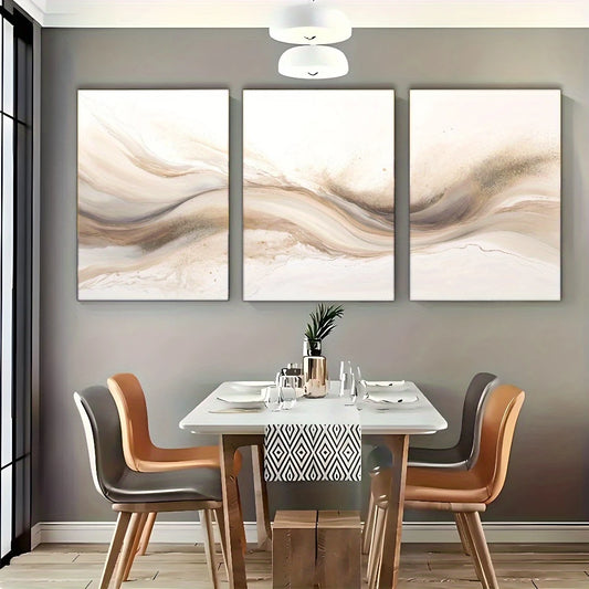 3pcs Classic Abstract Neutral Tone Design Metal Print Ready to Hang Art