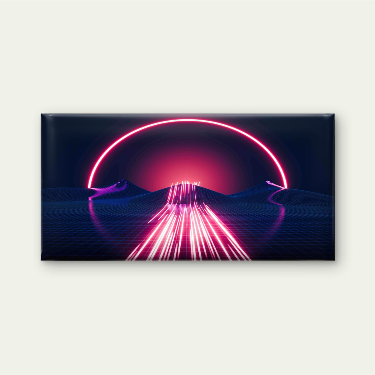 80s Synthwave Landscape Wall Art Canvas Office Home Room Framed 120x60cm