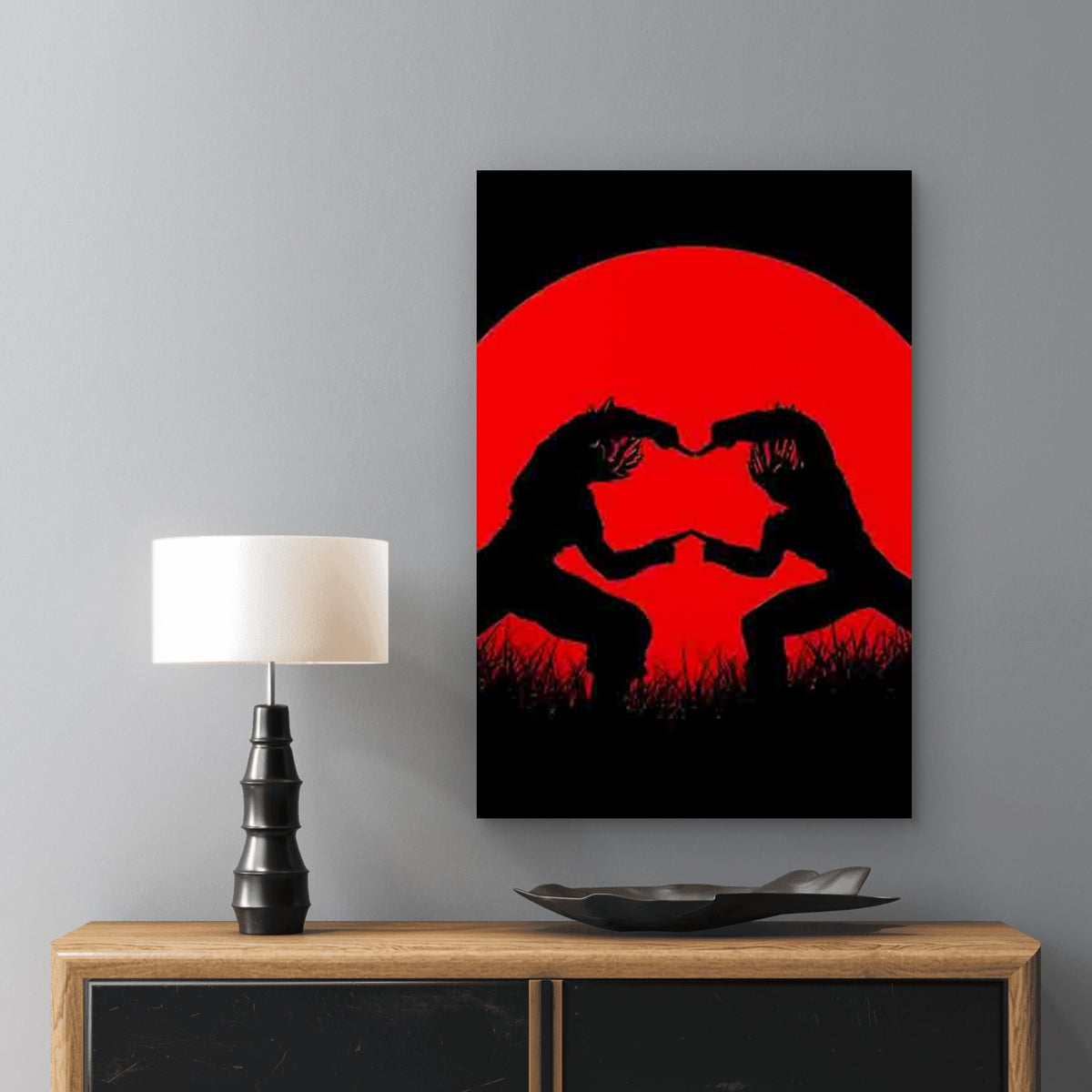 Red Circle Background with Silhouettes Making 40x60cm Metal Print Ready to Hang