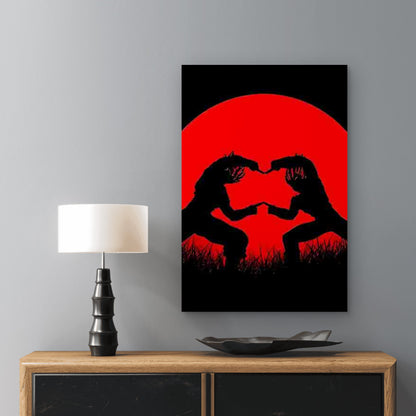 Red Circle Background with Silhouettes Making 40x60cm Metal Print Ready to Hang