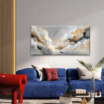 Abstract Soft Neutral Clouds Wall Art Canvas Office Home Room Framed 120x60cm