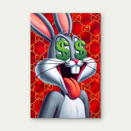 Cartoon Rabbit Dollar Sign Eyes 60x90cm Metal Print Ready to Hang