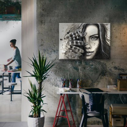 Girl Face Portrait with Feathers Black & White Print 100% Australian Made