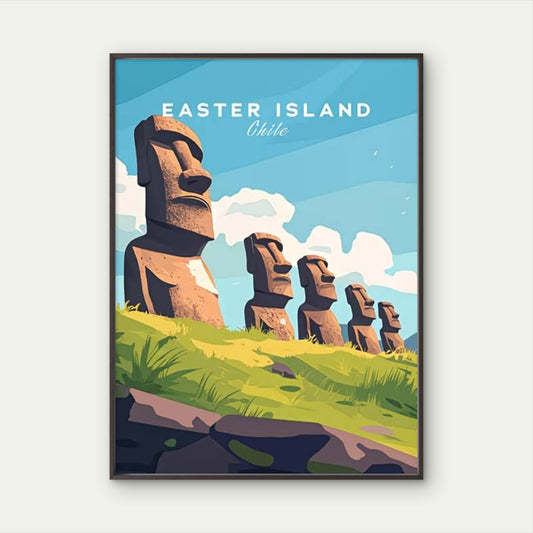 Mystic Moai Statues of Easter Island Travel Poster Print Wall Art