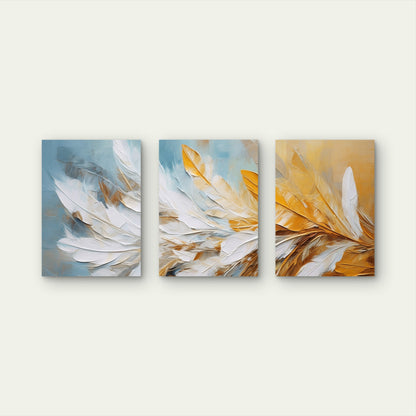 3pcs Modern Abstract Teal Yellow Feather Wall Art Set Canvas Framed 40x60cm - High Quality Print 100% Australian Made Wall Canvas Ready to Hang