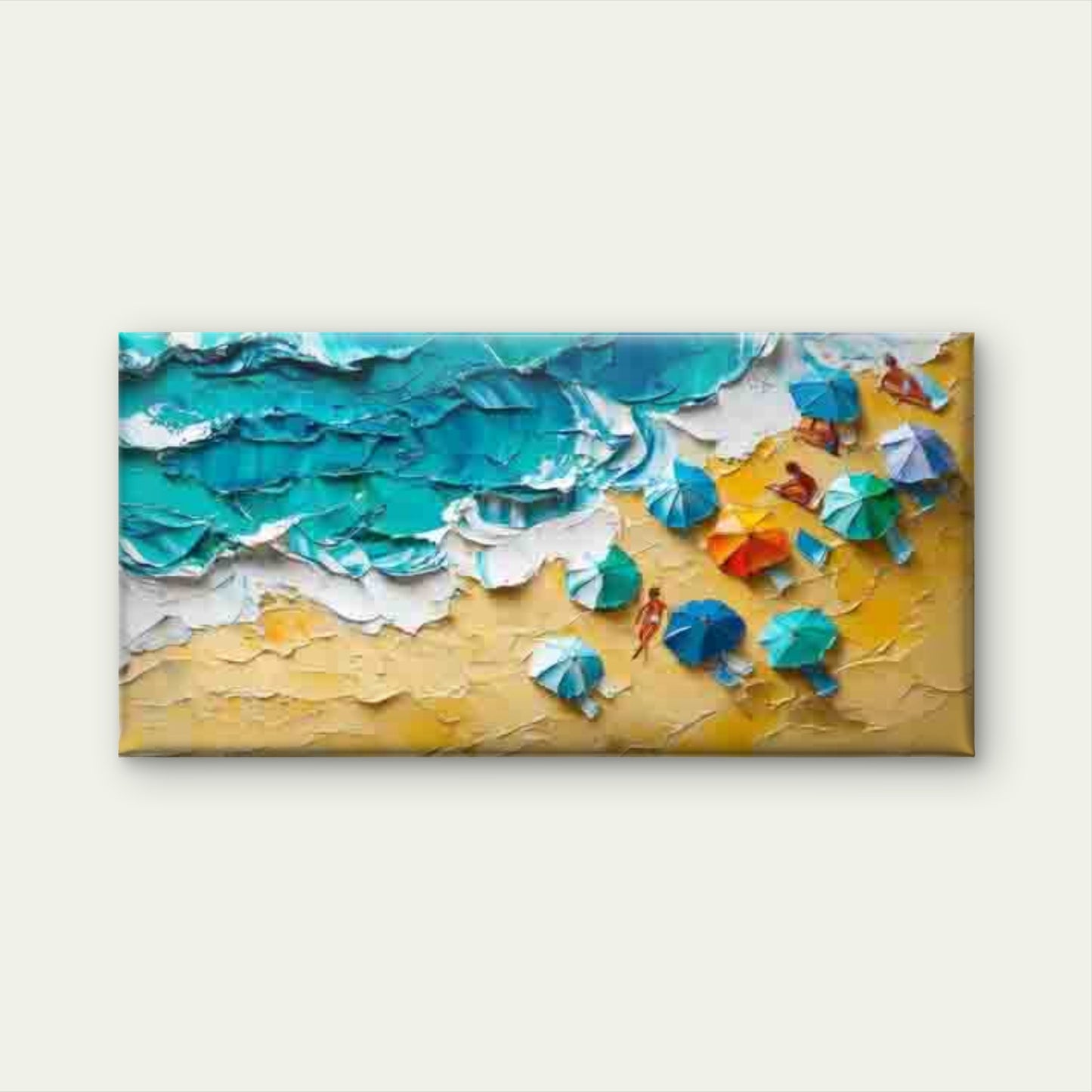 Umbrellas And Ocean Waves Wall Art Canvas Office Home Room Framed 120x60cm