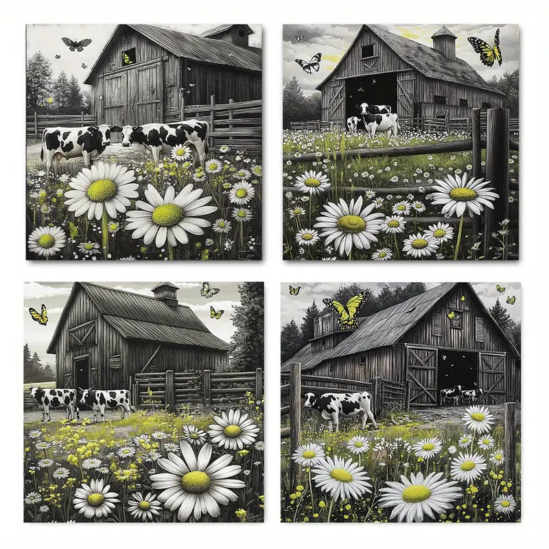 4pcs Painting Farmhous Wall Art Canvas Framed