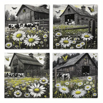 4pcs Painting Farmhous Wall Art Canvas Framed