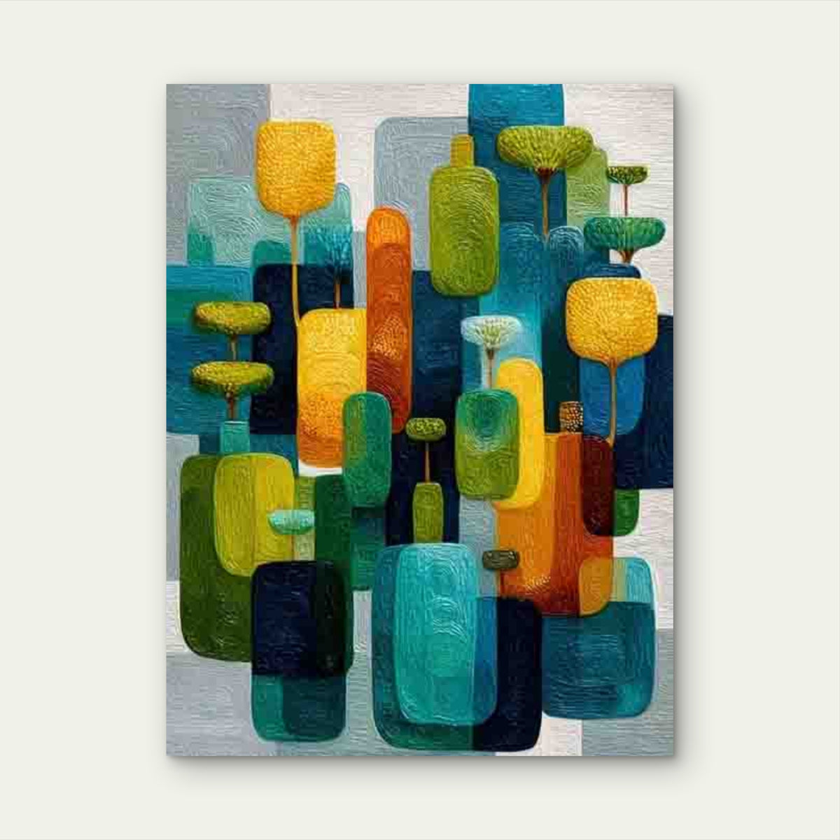 Abstract Shapes Gentle Lines Spring Hues Metal Print Ready to Hang