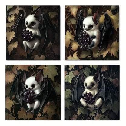 4pcs Mystical Bat with Grapes  MB    Wall Art Canvas Framed