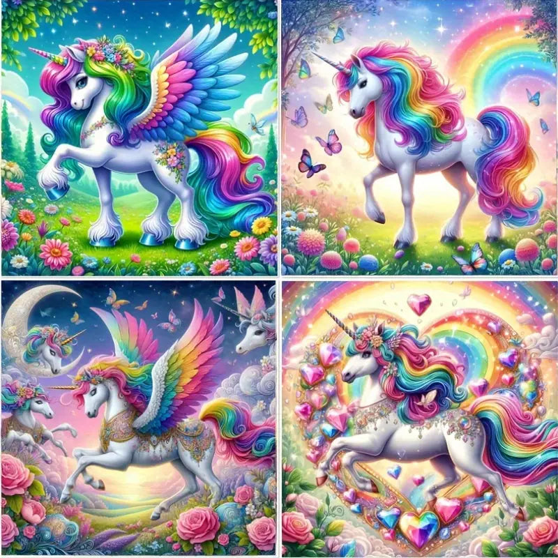 4pcs Beginner Unicorn Animal Wall Art Canvas Framed