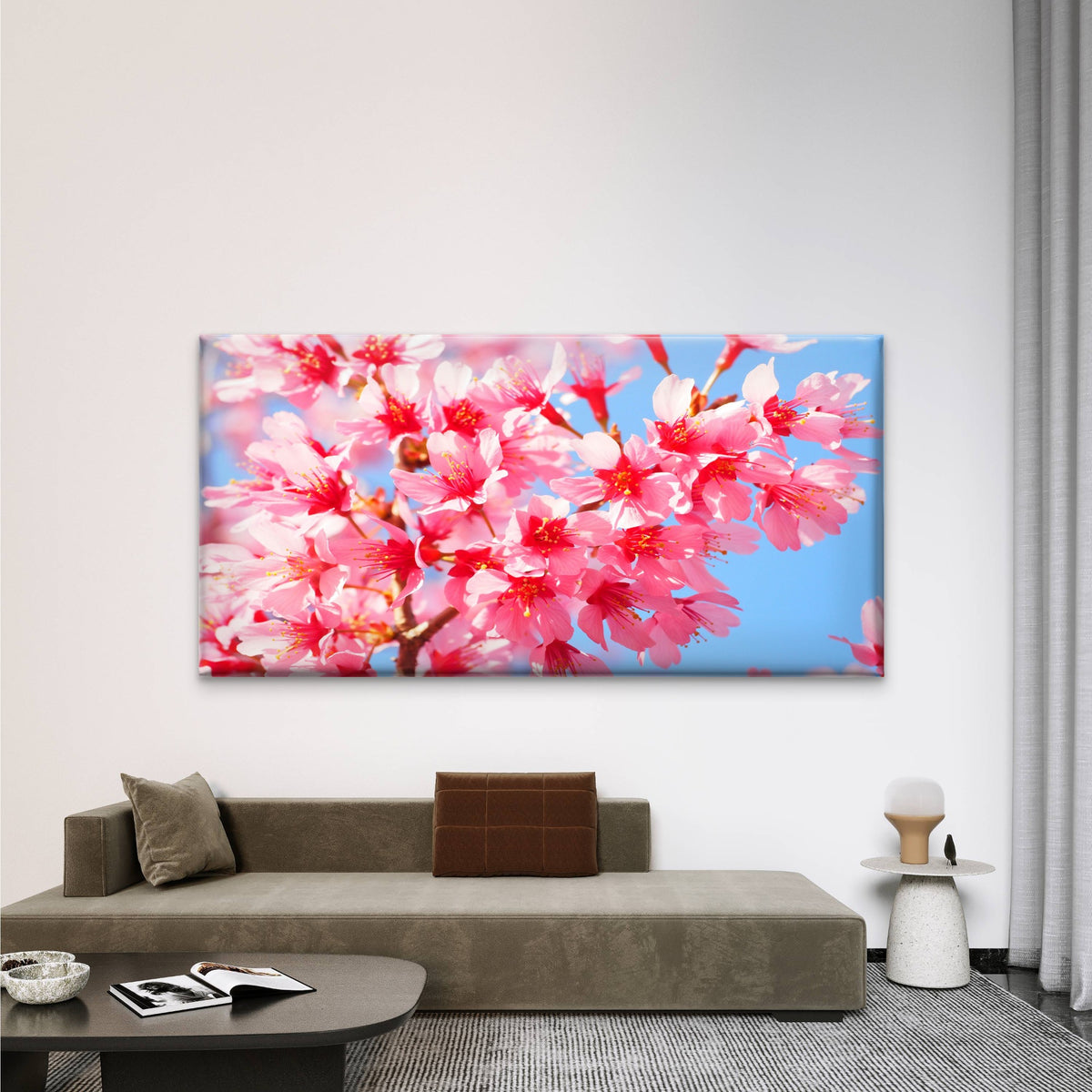 Pink Cherry Blossoms & Sky Wall Art Canvas Office Home Room Framed 120x60cm